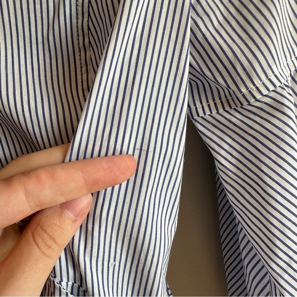 Parker Pinstripe Long Sleeve Button Down Toe Waist Dress Small - Picture 5 of 10